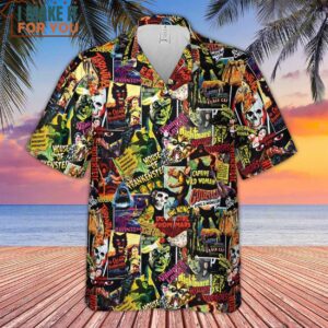 Fright Night Halloween Retro Horror Characters Collage Hawaiian Shirt 4