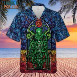 Stained Glass Cthulhu HP Lovecraft Hawaiian Shirt Best Hawaiian Shirts For Gamer 2