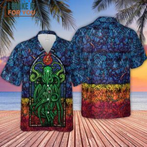 Stained Glass Cthulhu HP Lovecraft Hawaiian Shirt Best Hawaiian Shirts For Gamer 4
