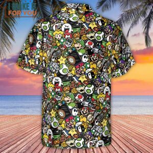 Super Mario Characters All In One Pattern Hawaiian Shirt Best Hawaiian Shirts For Gamer 3