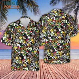 Super Mario Characters All In One Pattern Hawaiian Shirt Best Hawaiian Shirts For Gamer 4