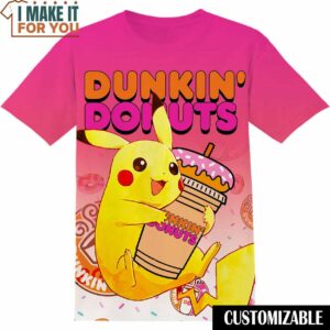 Dunkin Donuts Pokemon Pikachu T-Shirt, Funny Tee Shirt for Men