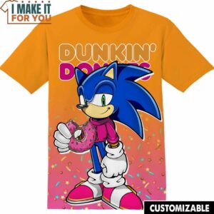 Dunkin Donuts Sonic the Hedgehog T-Shirt, Funny Tee Shirt for Men