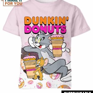 Dunkin Donuts Tom And Jerry White T-Shirt, Funny Tee Shirt for Men