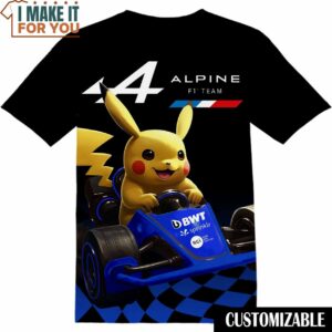 Alpine F1 Team Racing Pokemon Pikachu Shirt, Cool Mens Graphic Tees