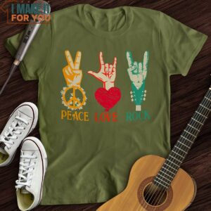 Peace Love Rock T Shirt Gift for Music Lover 5