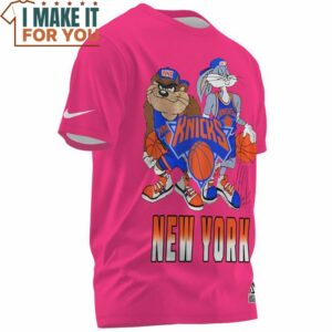 New York Knicks Bugs Bunny Tasmanian Devil Pink T Shirt 2