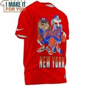 New York Knicks Bugs Bunny Tasmanian Devil Red T Shirt 2