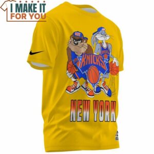 New York Knicks Bugs Bunny Tasmanian Devil Yellow T Shirt 2
