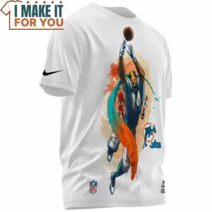 Miami Dolphins Football Touchdown Catch in Beach Water Color T Shirt 2