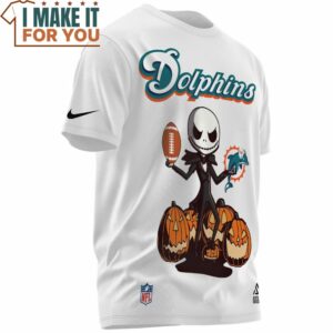 Miami Dolphins Jack Skellington Pumpkin Football Fan T Shirt 2