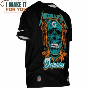 Miami Dolphins Metalica Skull Art Dolphins T Shirt 2