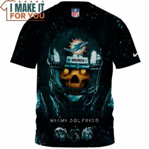 Miami Dolphins Skull Warrior in Space T Shirt 2
