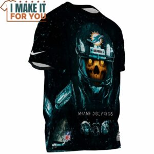 Miami Dolphins Skull Warrior in Space T Shirt 3