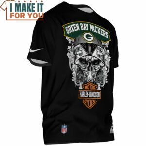 Green Bay Packers Harley Davidson Skull Art T Shirt 2