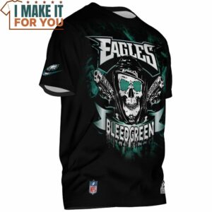 Philadelphia Eagles Bleed Green Skull Gun T Shirt 2