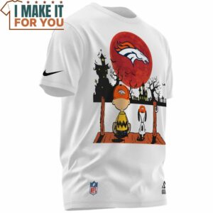 Denver Broncos Charlie Brown And Snoopy Halloween Haunted House T Shirt 2